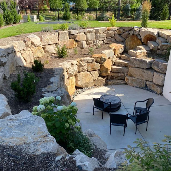 Retaining wall in backyard